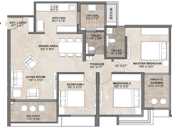 Treasure Troves 3 BHK floor plan