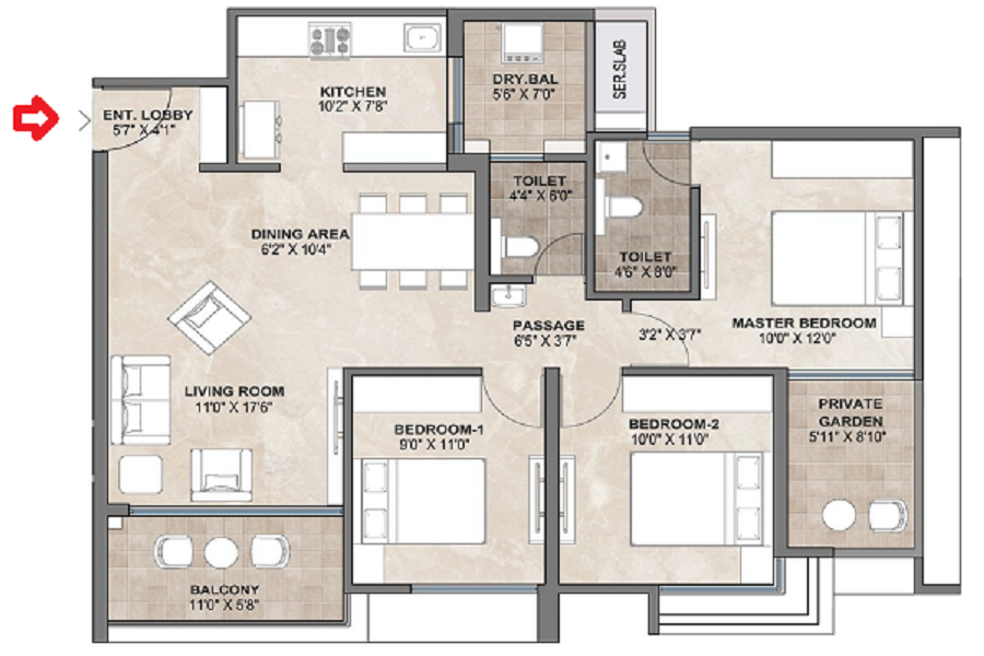 Treasure Troves 3 BHK floor plan