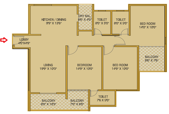 Palaash Oak Spacious 3 BHK Flat Floor Plan